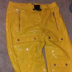Bright Yellow Faux Leather Pants 